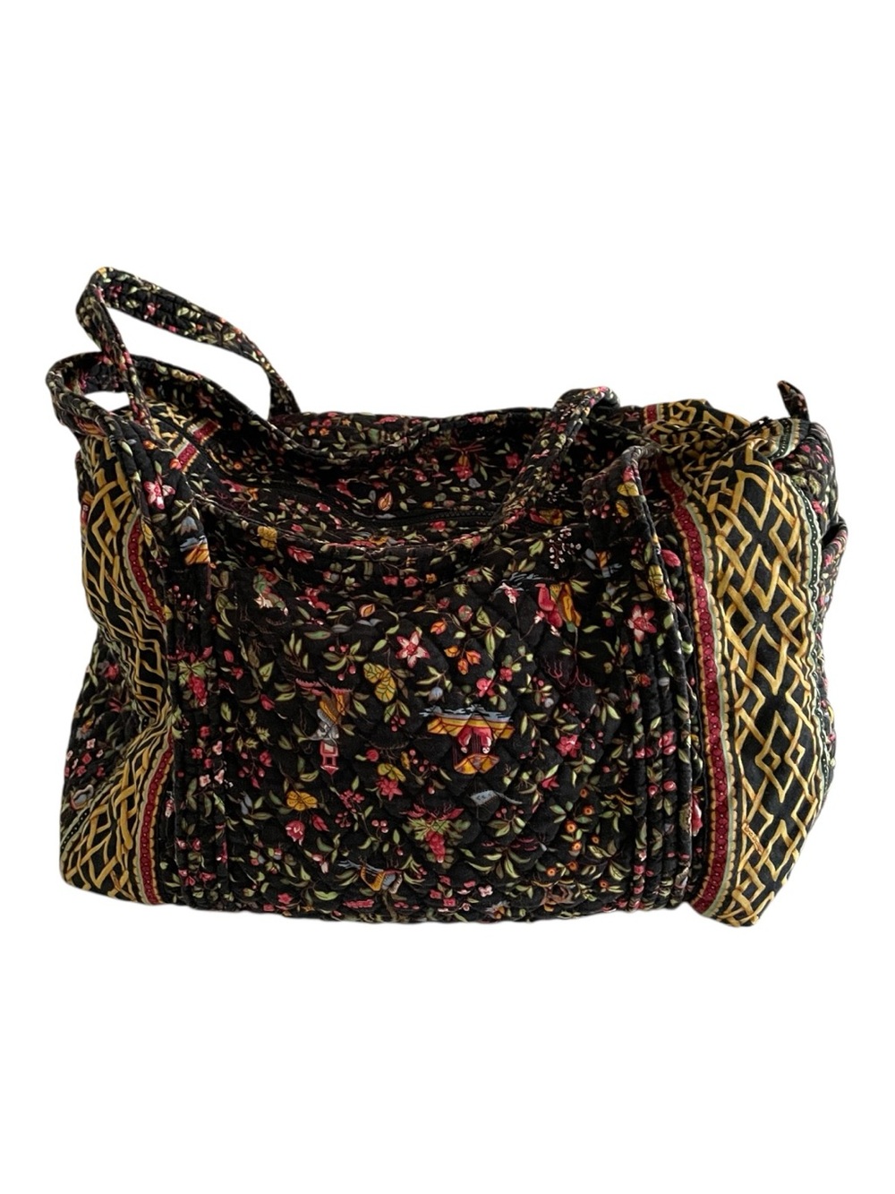 Vintage Vera Bradley Ming Duffle Bag Chinoiserie Black Yellow Lattice